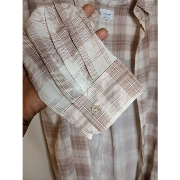 Aritzia Wilfred Alma Brown and Cream Silk Plaid Button Down Shirt Women's Size S - Picture 8 of 13
